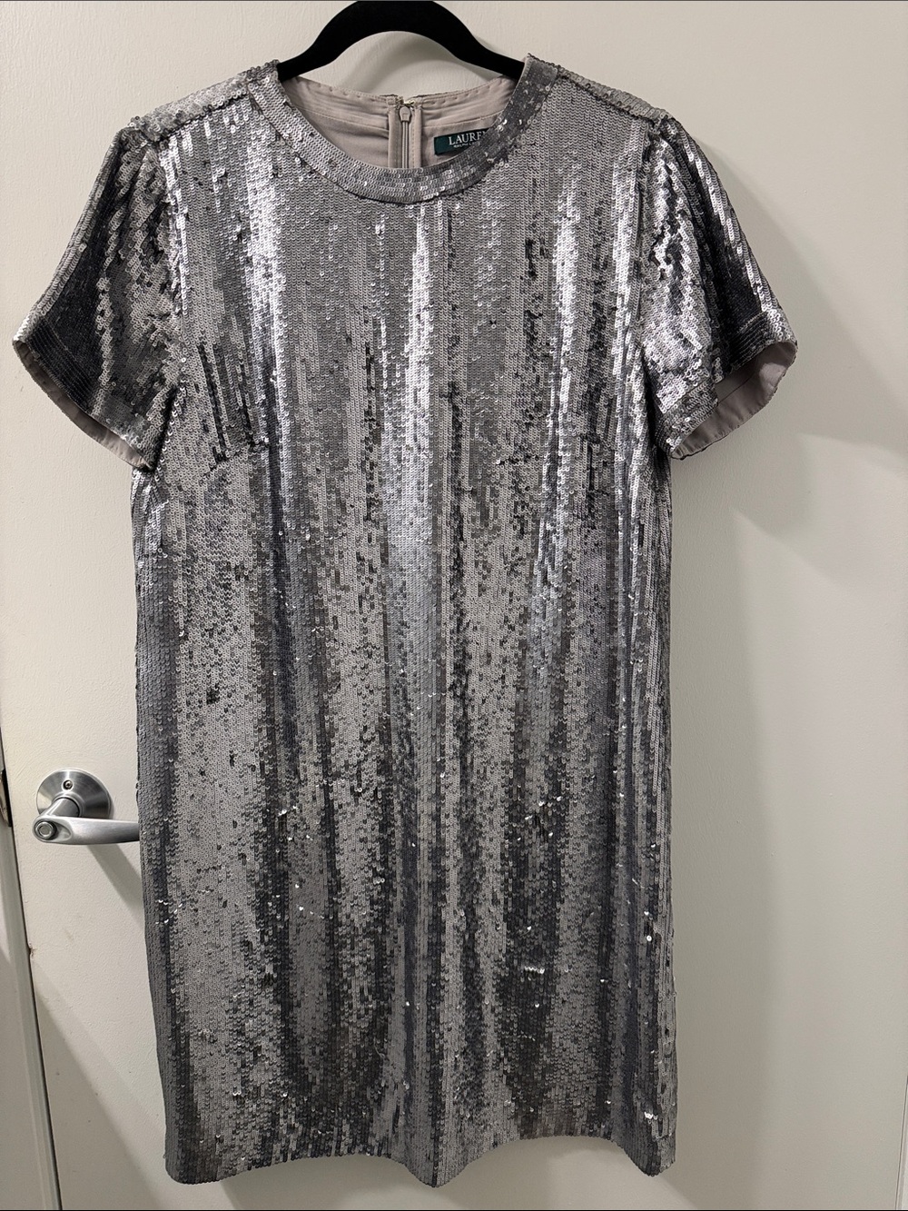 Lauren Ralph Lauren Silver Sequin Party or Formal Occasion Shift Dress Sz 14